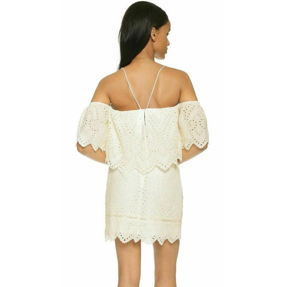 Saylor Women’s Ivory Off Shoulder Eyelet Dress Scalloped Overlay Lined Cocktail - Picture 10 of 13